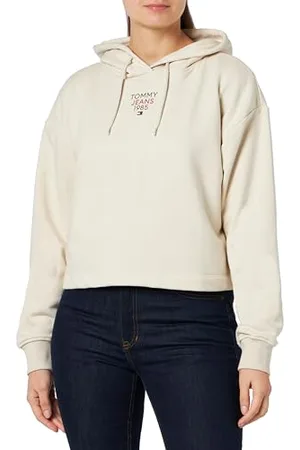 Tommy Hilfiger Damen Hoodie Essential Logo mit Kapuze, Elfenbein (Newsprint), XS