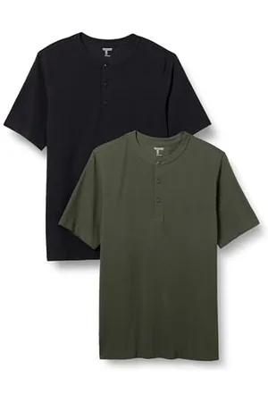 Amazon Herren Kurzärmliges Henley-Shirt aus Piqué mit normaler Passform (erhältlich in Übergrößen), 2er-Pack, , M