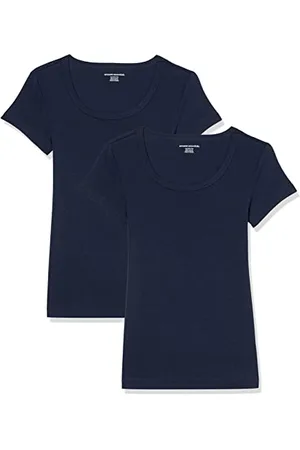 Amazon Damen T-Shirt mit Flügelärmeln und U-Ausschnitt in schmaler Passform, 2er-Pack, , XL