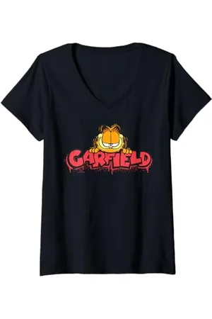 Garfield Damen - Streetwear Style Katze T-Shirt mit V-Ausschnitt