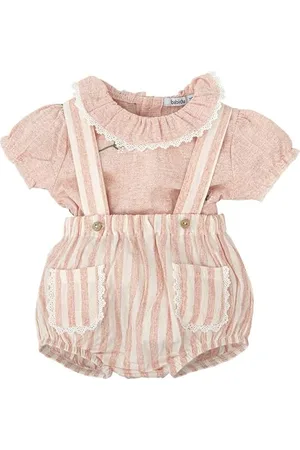 BABIDU Uni Baby Conjunto Bebé Niña Peto de Rayas Y Camisa A Juego, Bolsillos Decorados Con Puntilla Y Cuello Fruncido Set mit Latzhose, , 18 Monate