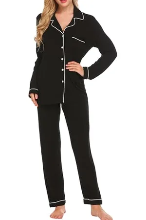 Ekouaer Damen Pyjamas Set Langarm nachtwäsche Button-down-nachtwäsche Soft-pj Lounge Sets Small