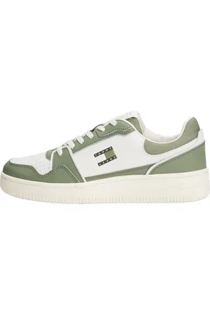 Tommy Hilfiger Herren Cupsole Sneaker Retro Basket Low Top, Mehrfarbig (Ecru/Aruba Green), 40
