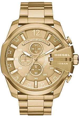 Diesel Herrenuhr Mega Chief, QuarzChronographenwerk, 51 mm goldenes Edelstahlgehäuse mit Edelstahlarmband, DZ4360