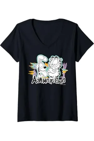 Garfield Damen - Streetwear Ask Me If I Care Odie T-Shirt mit V-Ausschnitt