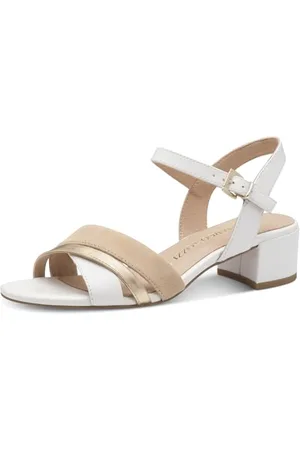 Marco Tozzi Damen Sandalen mit Absatz mit Lederanteil Elegant, Weiß , 41 EU