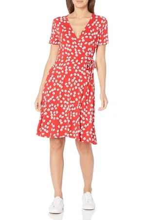 Amazon Damen Kurzärmliges Kleid mit Wickeloptik, , S