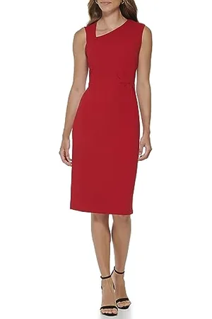 DKNY Damen Sleeveless Asymmetric Neck Scuba Crepe Dress Kleid, , 32