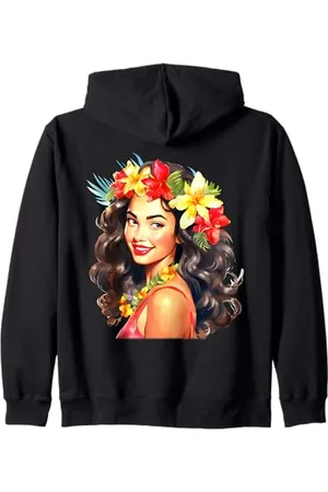 Urban Empyre Hübsches hawaiianisches Pin-Up Girl x Hula Girl Aquarell Kapuzenjacke