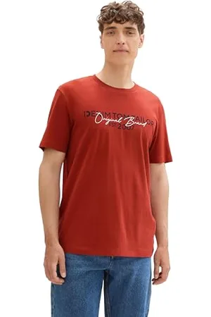TOM TAILOR Herren 1043491 Basic T-Shirt mit Logo-Print, 28730-Currant Red, M