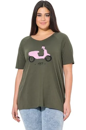 Ulla Popken Damen Shirt Mit Vespa Print, Raglan, , 54-56 EU