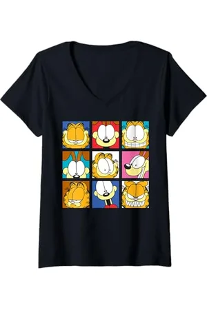 Garfield Damen - Odie All Faces Classic T-Shirt mit V-Ausschnitt