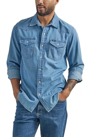 Wrangler Herren Iconic Denim Regular Fit Snap Shirt Hemd mit Button-Down-Kragen, , L