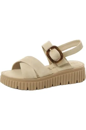 Marco Tozzi Damen Sandalen flach mit Klettverschluss Bequem, Beige , 39 EU