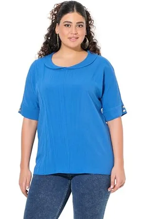 Ulla Popken Damen große Größen Übergrößen Plus Size Leinenmix-Bluse mit Schalkragen