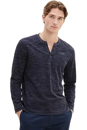 TOM TAILOR Herren 1037745 Serafino Longsleeve mit kleinem Logo Print, 32450-sky Captain Blue Stripy Inject, S