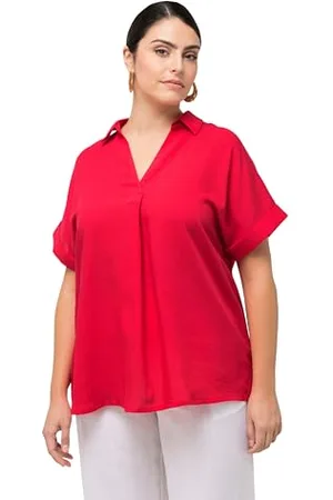 Ulla Popken Damen große Größen Übergrößen Plus Size Bluse, Rücken-Knöpfe, Oversized, Zierfalte, Halbarm