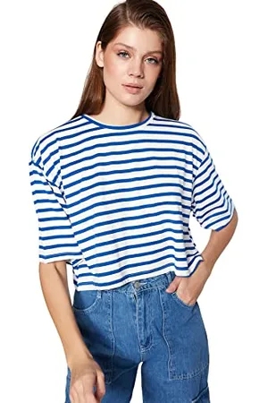 Trendyol Damen Woman Relaxed fit Basic Crew Neck Knit T-Shirt Hemd, , Large