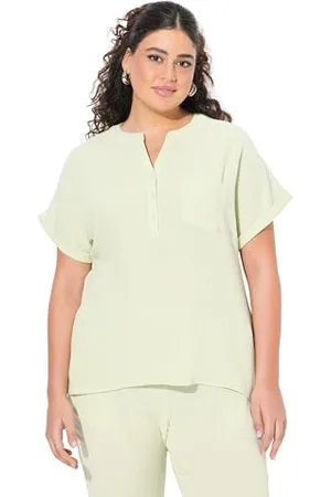 Ulla Popken Damen große Größen Übergrößen Plus Size Musselin-Bluse, Oversized, Tunika-Ausschnitt, Halbarm