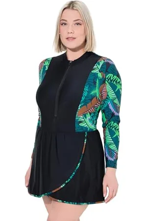 Ulla Popken Damen große Größen Übergrößen Plus Size Badekleid Naomi, Schößchen, Jungleprint
