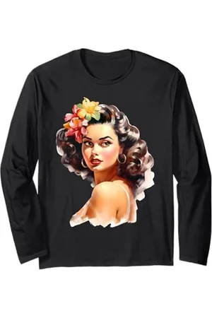 Urban Empyre Hübsches hawaiianisches Hula Pin-Up Girl Aquarell Langarmshirt