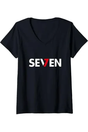 7 for all Mankind Damen Lucky 7, , Viel Glück, Geld, reich T-Shirt mit V-Ausschnitt