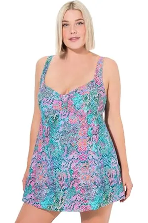 Ulla Popken Damen große Größen Übergrößen Plus Size Badekleid, Schlange, Softcups, verstellbare Träger