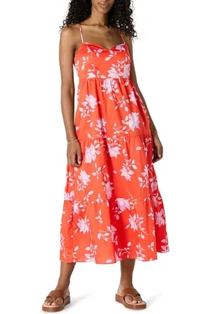 Amazon Damen Gestuftes Maxikleid Aus Baumwollsatin In Normaler Passform Mit Dünnen Riemen, , M