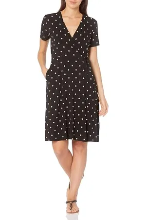 Amazon Damen Kurzärmliges Kleid mit Wickeloptik, , M