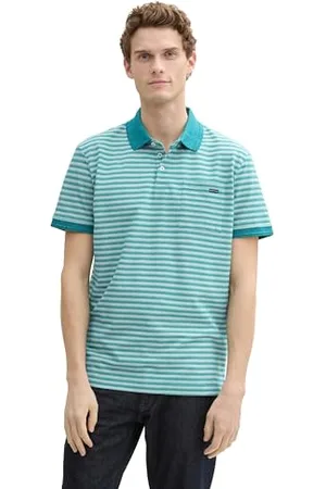 TOM TAILOR T-Shirt mit V-Ausschnitt, Bottle Green White Injected, L