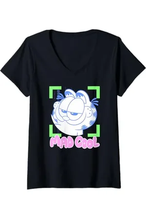 Garfield Damen - Mad Cool Retro Katze T-Shirt mit V-Ausschnitt