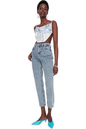 Trendyol Damen Herren Hoher Bund Bootcut & Flared Jeans, Hellblau, 36 EU