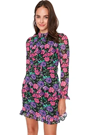 Trendyol Damen Woman Mini Standard V-neck Woven Dress Kleid, , S EU