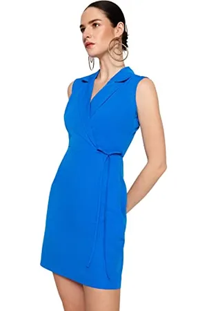Trendyol Damen A-line Regular fit Woven Dress Kleid, Blue, 32