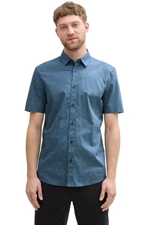 TOM TAILOR Regular Fit Hemd mit Turn-up-Funktion, Navy White fil a fil Dobby, L