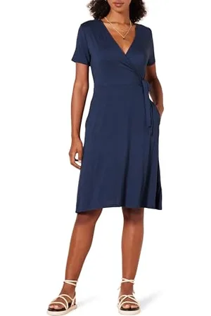 Amazon Damen Kurzärmliges Kleid mit Wickeloptik, , S