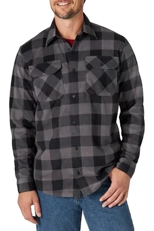 Wrangler Herren Langärmelige, Karierte Fleece-Hemdjacke Button-Down-Shirt, Graues Büffelkaro, 3XL