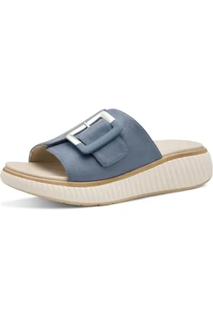 Jana Damen Pantoletten mit Schnalle Vegan, Blau , 41 EU