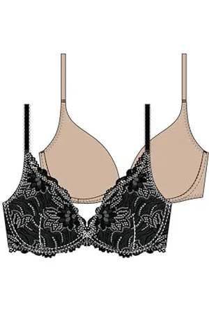Dorina Angie 2er-Pack Push-Up-BH mit tiefem Ausschnitt – Spitze & Mikrofaser – Mit Bügeln, verstellbaren Trägern, abnehmbaren Polstern, Weiß und Beige