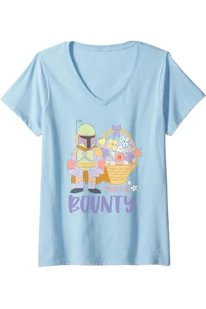 STAR WARS Damen Spring Time Cute Bounty Boba Pastel Colors Logo T-Shirt mit V-Ausschnitt