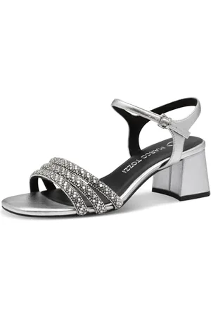 Marco Tozzi Damen Sandalen mit Absatz Runde Spitze Elegant, (Silver), 38 EU