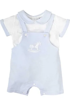BABIDU Unisex Baby Conjunto Bebé Con Peto Corto Y Camiseta, Bordado Caballito Balancín Set mit Latzhose, , 3 Meses