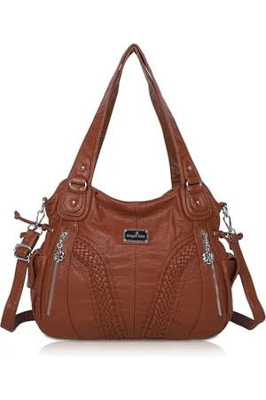 angel kiss Angelkiss Women Top Handle Satchel Handbags Shoulder Bag Messenger Tote Washed Leather Purses Bag (Brown) …