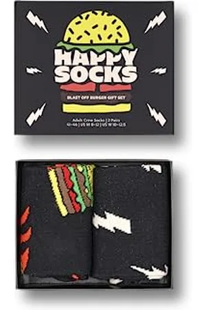Happy Socks 2-Pack Burger Socken für Damen und Herren, lustige bunte schwarz crew Socken als Geschenk Größe 41-46