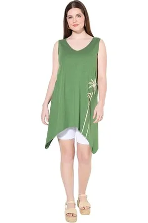 Ulla Popken Damen große Größen Übergrößen Plus Size Top, Zipfelsaum, V-Ausschnitt, ärmellos, Biobaumwolle