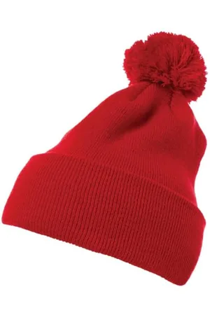 Flexfit Unisex 1501P-Cuffed Pom Knit Beanie-Mütze, red, one Size