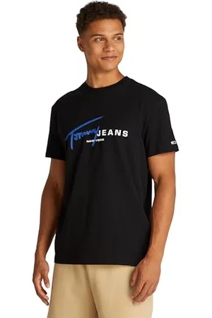 Tommy Hilfiger Herren T-Shirt Kurzarm Signature Tee Regular Fit, Schwarz (Black), XL