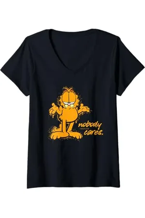 Garfield Damen - Nobody Cares Katze T-Shirt mit V-Ausschnitt
