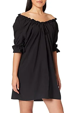 NA-KD Damen Drawstring Neck Dress Lässiges Kleid, Black, 34 EU
