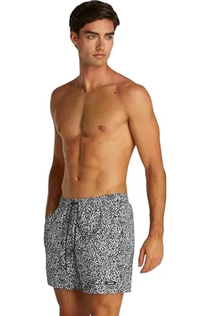 Calvin Klein Herren Badehose Medium Drawstring-Print mit Logo, Mehrfarbig (Black Granite Aop), L